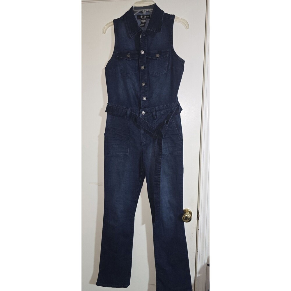 Rewash Denim Women's Medium Dark Wash Denim Jumpsuit Utility Chic Pockets EUC